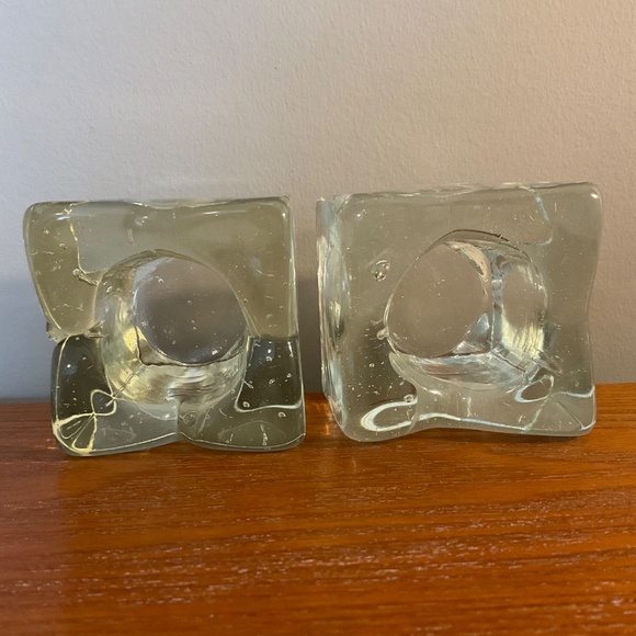 Vintage Clear Glass Square Ice Cube Candle Holders - Set of Two - Picture 7 of 16